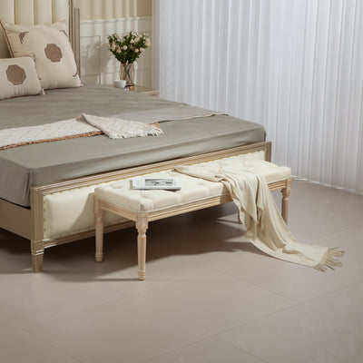 HOMCOM Vintage Wooden Bed End Bench - Cream White 