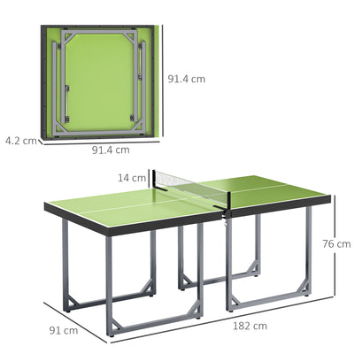 HOMCOM 6ft 182cm Mini Table Tennis Table Folding Ping Pong Table with Net Multi-Use Table for Indoor Outdoor Game, Green 