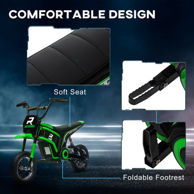 HOMCOM 24V Electric Motorbike with Twist Grip Throttle, Music, Horn, 12" Pneumatic Tyres, 16km/h Max Speed - Green 