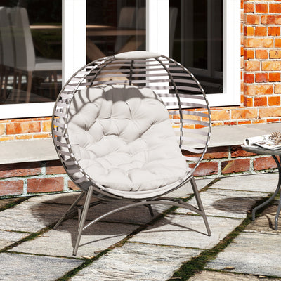 Outsunny Egg Chair with Cushion & Side Pocket - Light Grey 
