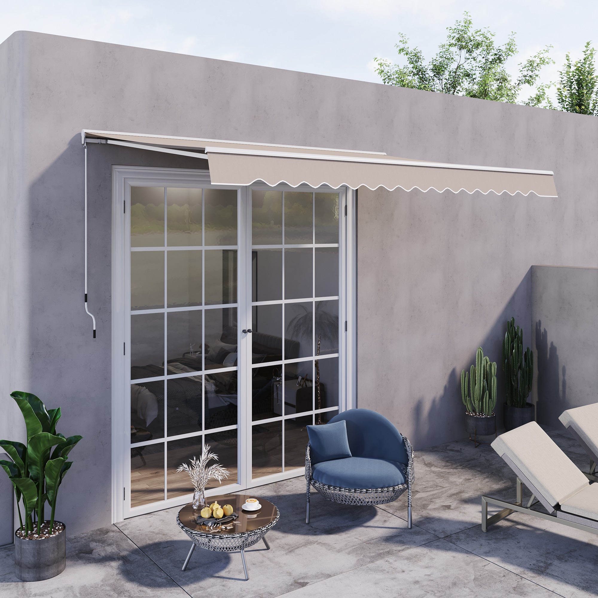 Outsunny 2.95Lx2.5M  Retractable Manual/Electric Awning-Cream White/White 