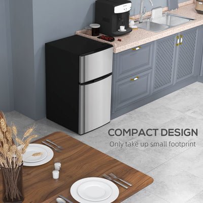 HOMCOM 88L Under Counter Fridge Freezer, Small Refrigerator with 5-Setting, 3 Star Freezer Rating, Black and Silver Tone 