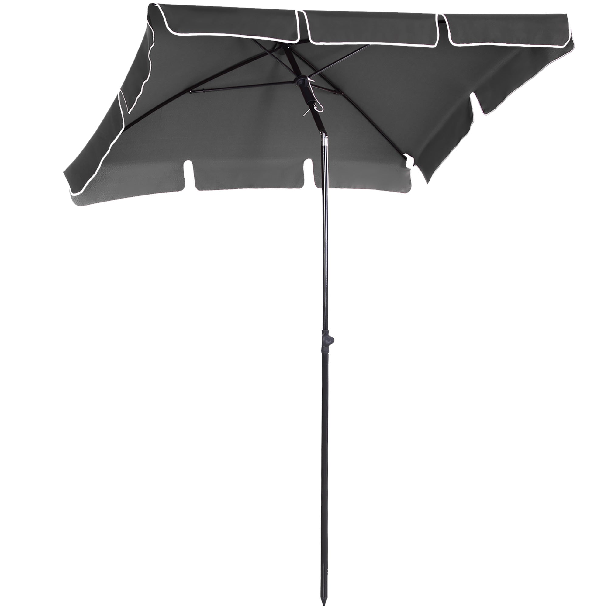 Outsunny Garden Parasol Umbrella, Outdoor Market Table Umbrella with Ruffles & Aluminium Pole, Rectangular Tilting Parasol Sun Shade Canopy, 2 x 1.3m, Grey 