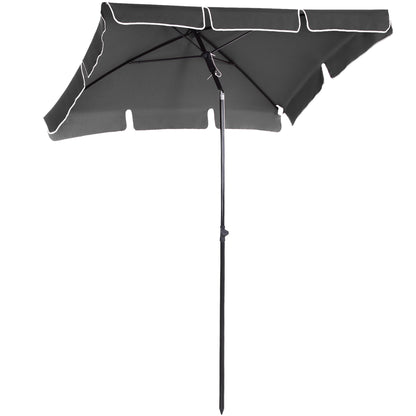 Outsunny Garden Parasol Umbrella, Outdoor Market Table Umbrella with Ruffles & Aluminium Pole, Rectangular Tilting Parasol Sun Shade Canopy, 2 x 1.3m, Grey 