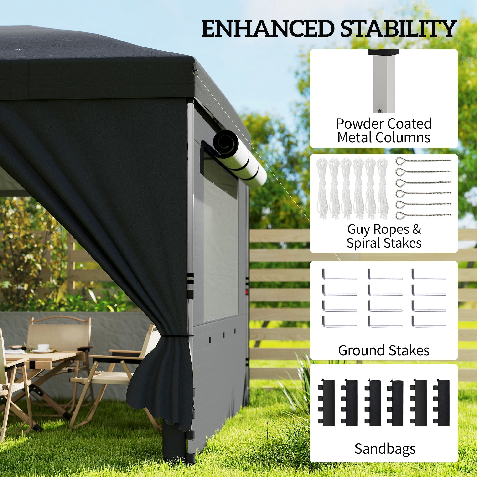 Outsunny 3 x 6 m Pop Up Canopy with UV50+ Protection Garden Gazebo with 6 Sidewalls, Black 