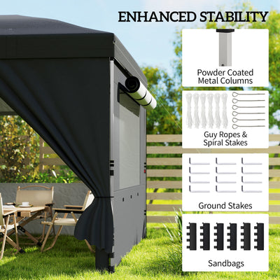 Outsunny 3 x 6 m Pop Up Canopy with UV50+ Protection Garden Gazebo with 6 Sidewalls, Black 