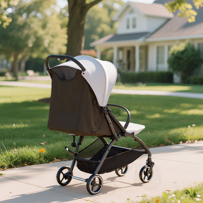 AIYAPLAY Travel Stroller, Lightweight Pushchair, Compact Buggy with Canopy, Basket and Multi-Position Recline, Light Grey 