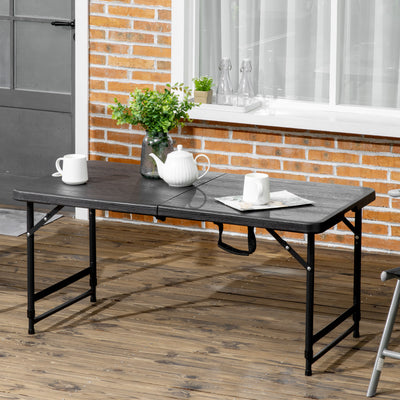 Outsunny Foldable Patio Dining Table for 4, Height Adjustable Outdoor Table for Garden, Lawn, Dark Grey 