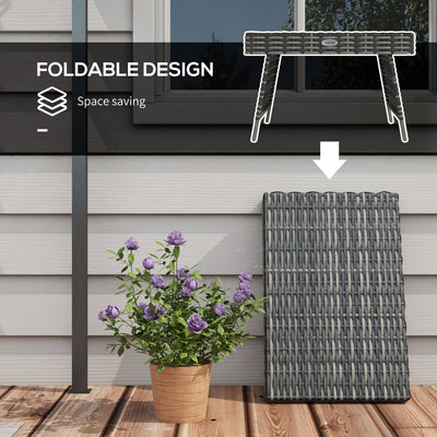 Outsunny Foldable Outdoor Coffee Table, Steel Frame Rattan Side Table, Coffee Table Side Table for Garden, Mixed Grey 