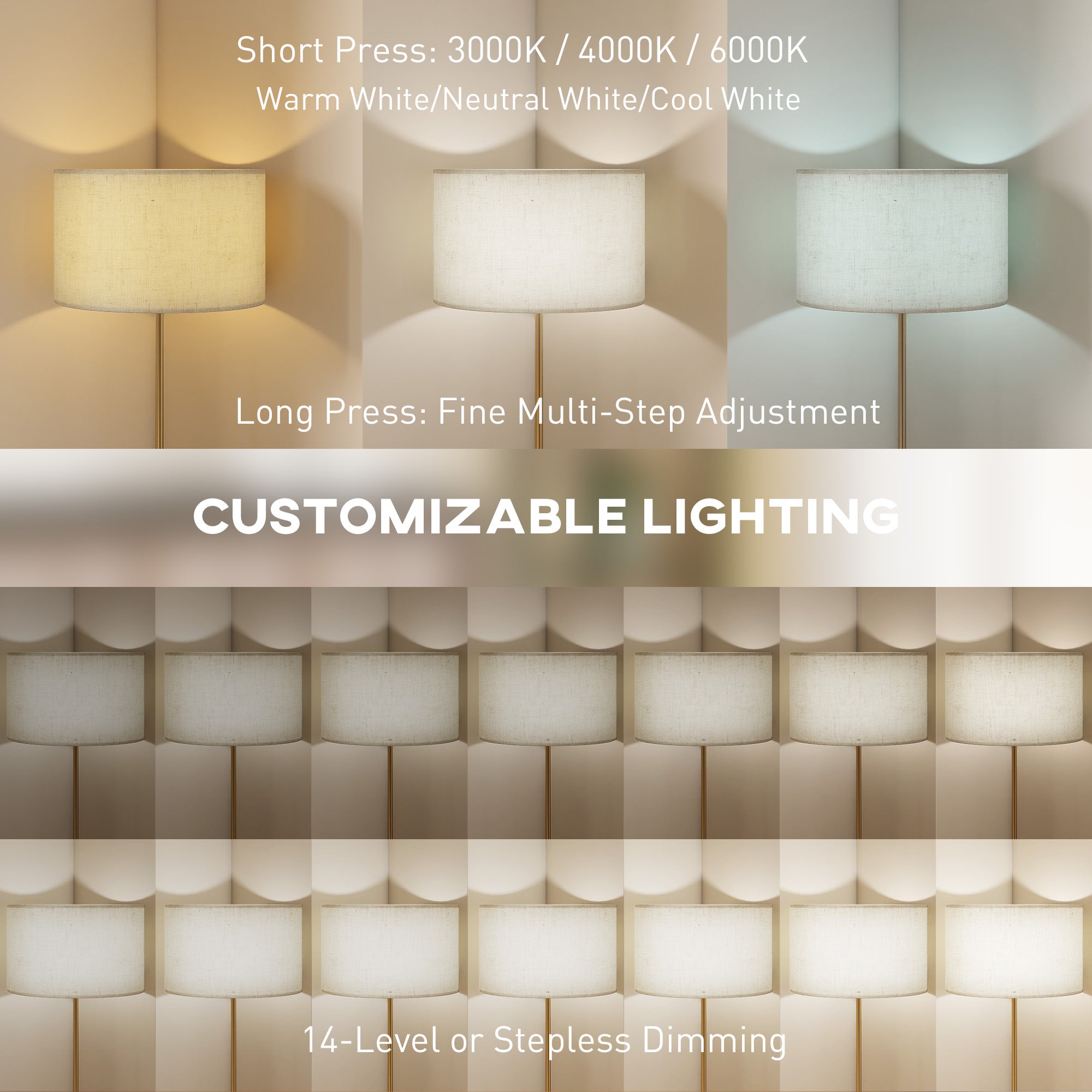 HOMCOM Floor Lamp with Remote, Height Adjustable Standing Lamp with Linen Shade, Dimmable with 3000K-6000K Adjustable Colour Temperatures, Foot Switch for Living Room Bedroom Office, Gold Tone 