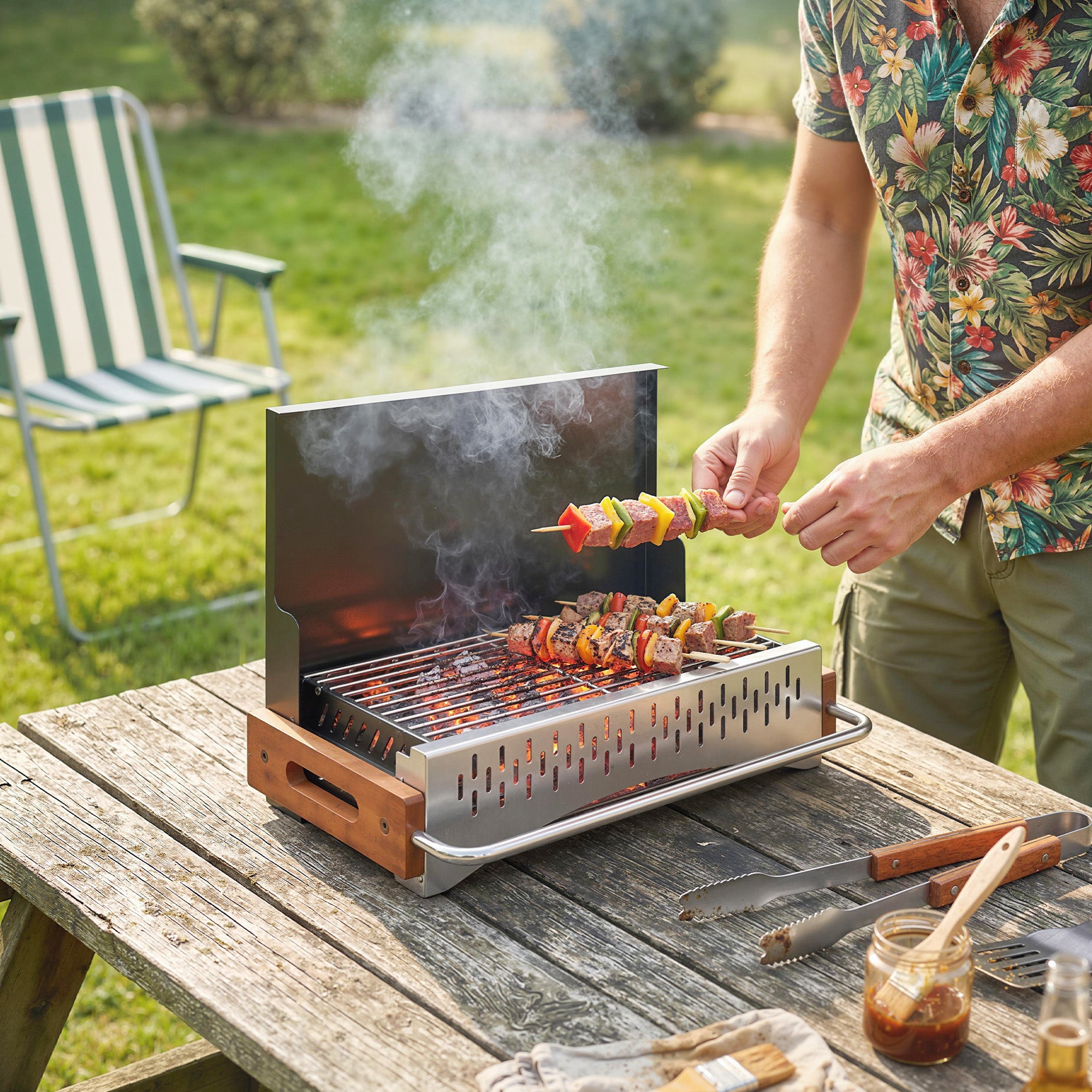 Outsunny Portable BBQ Grill, Folding Charcoal Barbecue Grill with Removable Charcoal Basin for Camping Picnic Garden Party, Black 