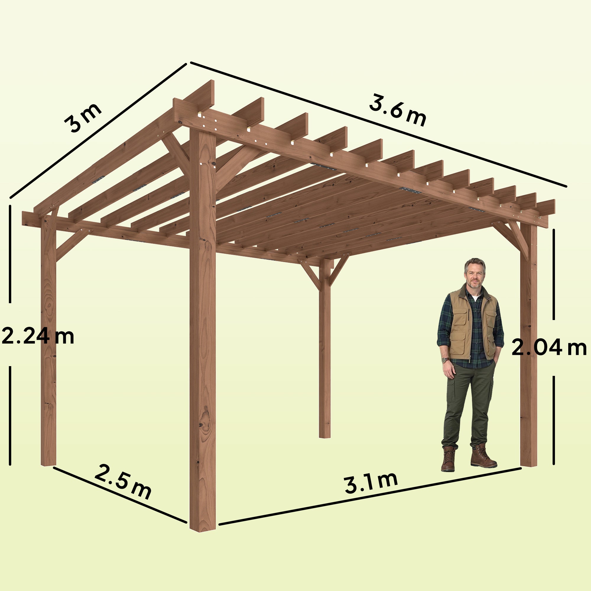 Outsunny 3.6 x 3 m Wooden Pergola Kit, Garden Pergola Gazebo Grape Trellis with Triangle Supports, Maple Wood-effect 
