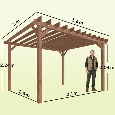 Outsunny 3.6 x 3 m Wooden Pergola Kit, Garden Pergola Gazebo Grape Trellis with Triangle Supports, Maple Wood-effect 