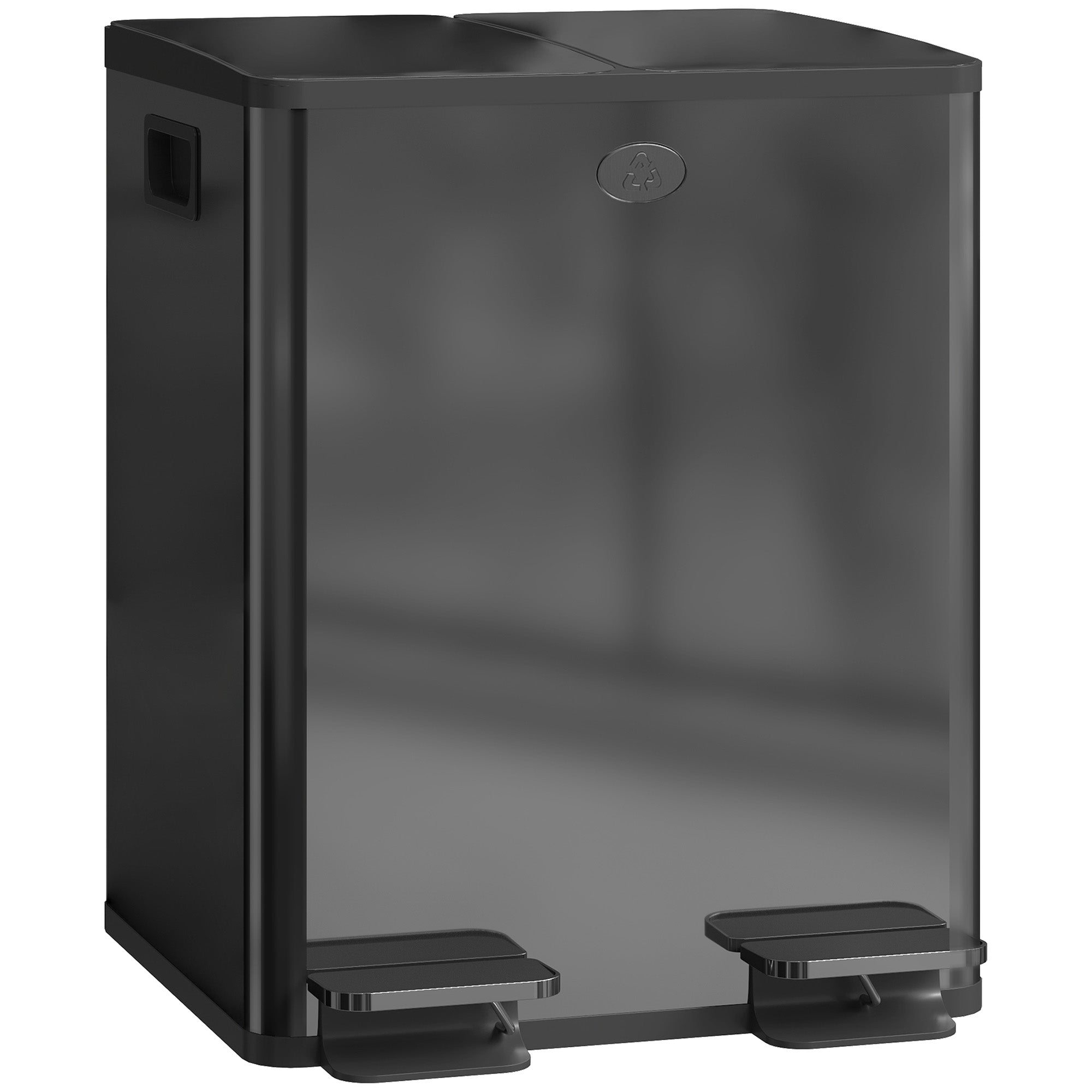 HOMCOM 40L Dual Compartment Stainless Steel Bin, with Deodoriser Holders - Black 