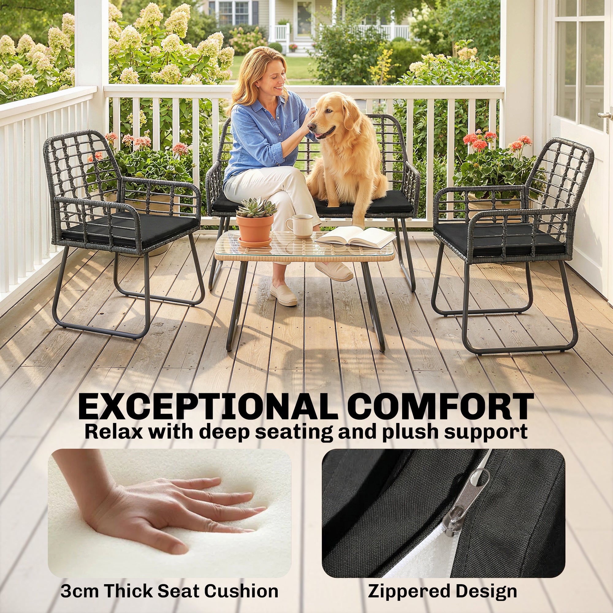 Outsunny 4 Piece Rattan Garden Furniture Set, Outdoor Patio Furniture with Loveseat, Armchairs and Coffee Table 