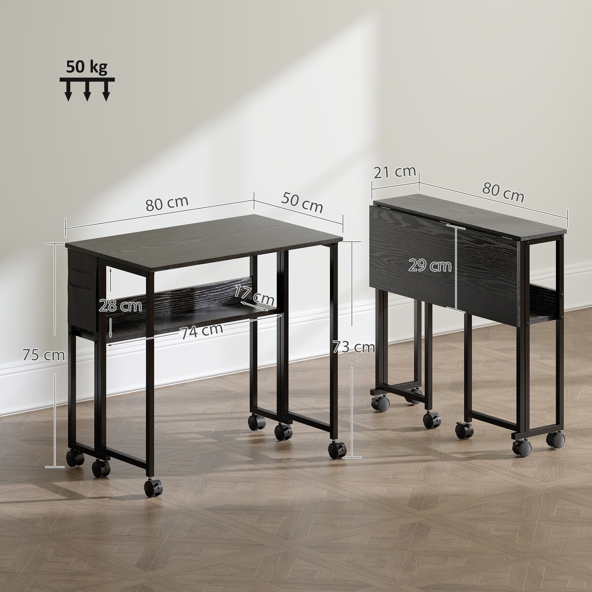 HOMCOM 80 cm Drop Leaf Writing Work Desk - Black 