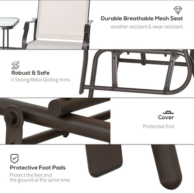 Outsunny Gliding Jack and Jill Seat, with Glass-Top Table - Brown/Beige 