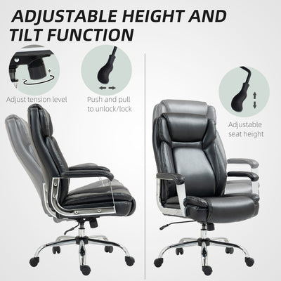 HOMCOM Ergonomic Office Chair, Heavy Duty Faux Leather Desk Chair with Tilt Function, Adjustable Height, 227kg 500LBS Swivel Computer Chair for Home Study, Black 