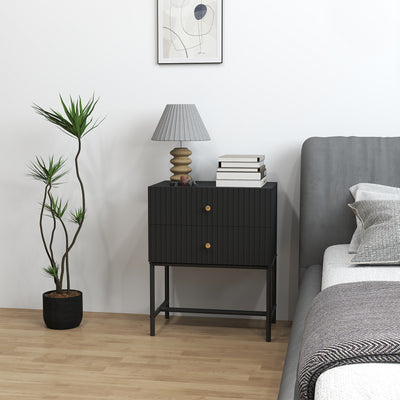 HOMCOM Elegant Two-Drawer Bedside Table - Black 