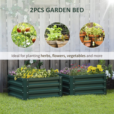 Outsunny Set of Two 60 x 60cm Steel Planter Boxes - Green 
