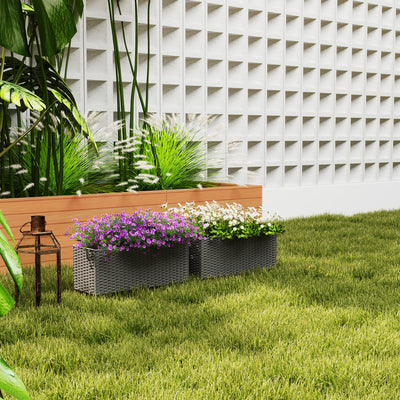 Outsunny Set of Two Rattan-Effect Planters - Grey 