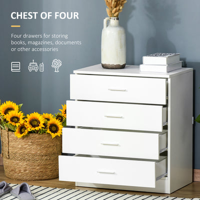 HOMCOM Chest of Drawers, 4 Drawers Storage Cabinet with Metal Rails, Anti-Tip for Playroom, Nursery Room, Hallway, etc 