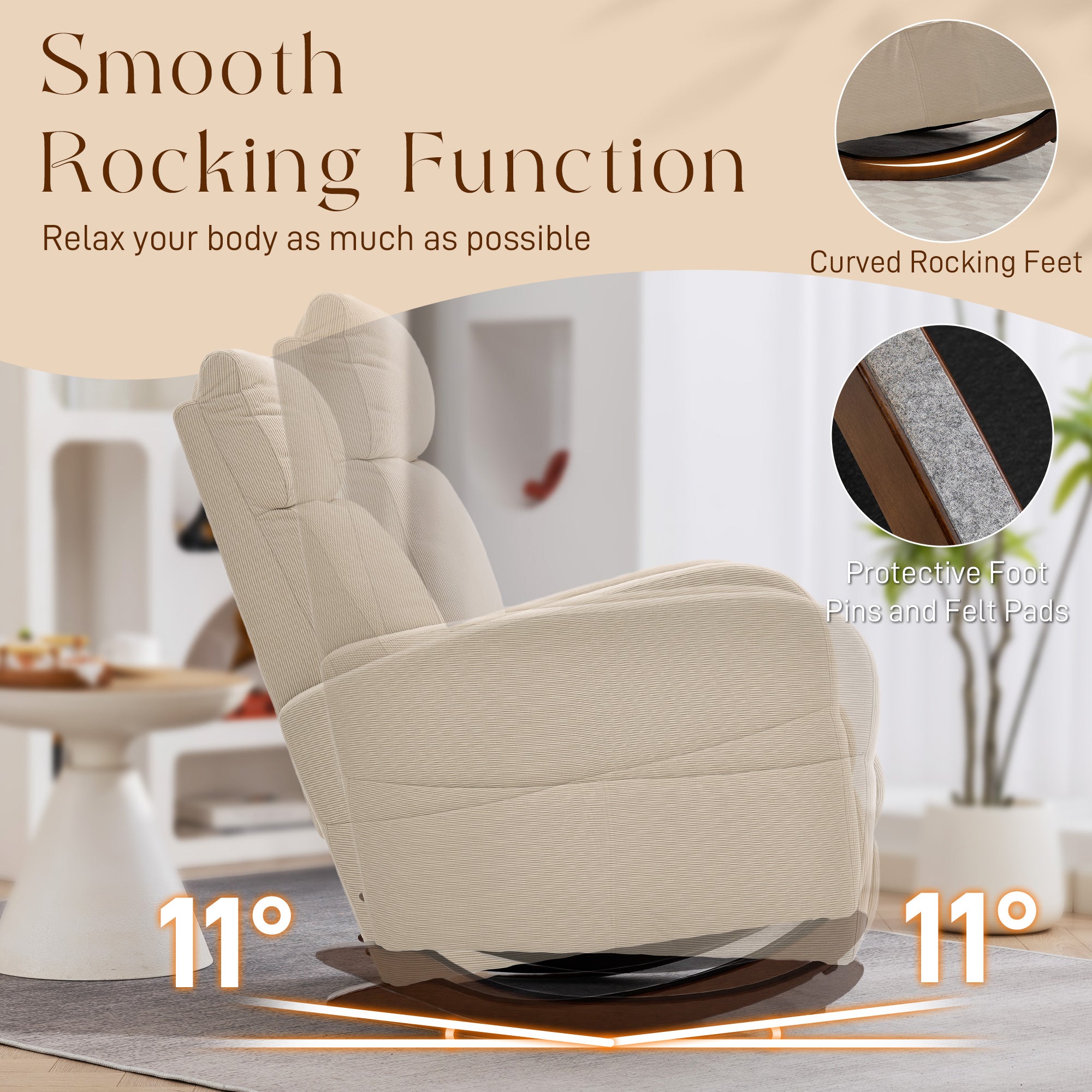 HOMCOM Corduroy Rocking Armchair - Beige 