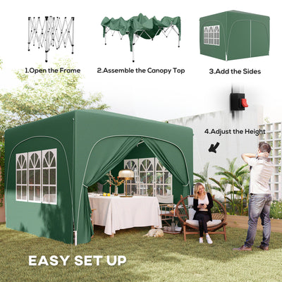Outsunny 3 x 3m Pop-Up Gazebo Shelter, with Accessories - Dark Green 