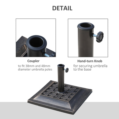 Outsunny 9kg Square Garden Parasol Base Holder Resin Outdoor Market Umbrella Stand with Adjustable Coupler, Bronze 