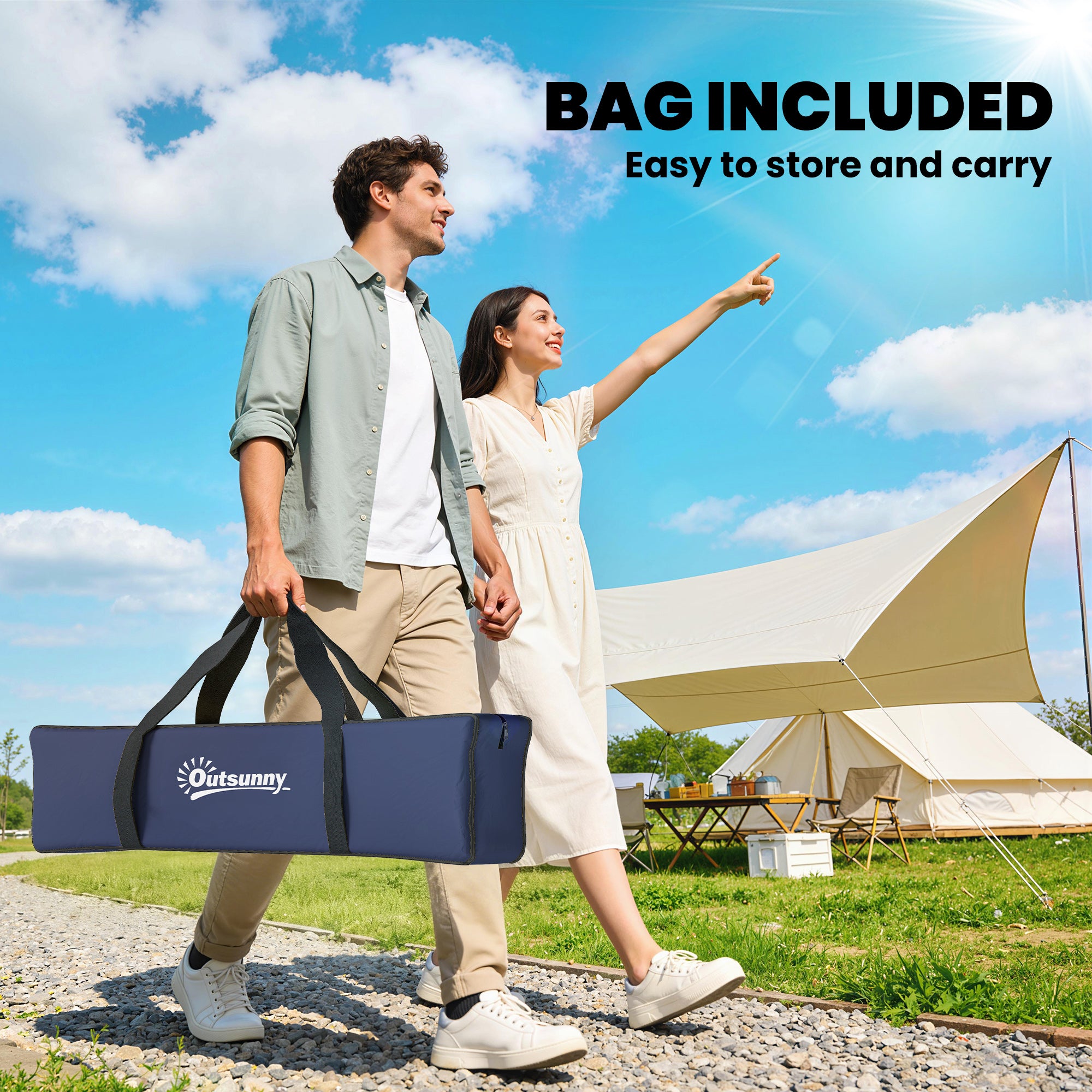 Outsunny 2 Person Camping Tent, Dome Tent with Zipped Doors, Storage Pocket, Portable Handy Bag, Navy Blue 