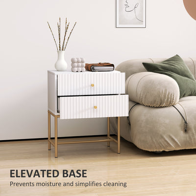 HOMCOM Elegant Two-Drawer Bedside Table - White 
