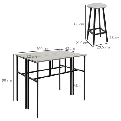 HOMCOM 6-Piece Bar Table Set, 2 Breakfast Tables with 4 Stools, Counter Height Dining Tables & Chairs for Kitchen, Living Room, Grey 