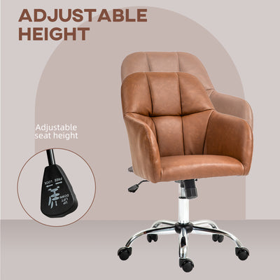 HOMCOM Faux Leather Tub Office Chair, with Wheels - Brown 