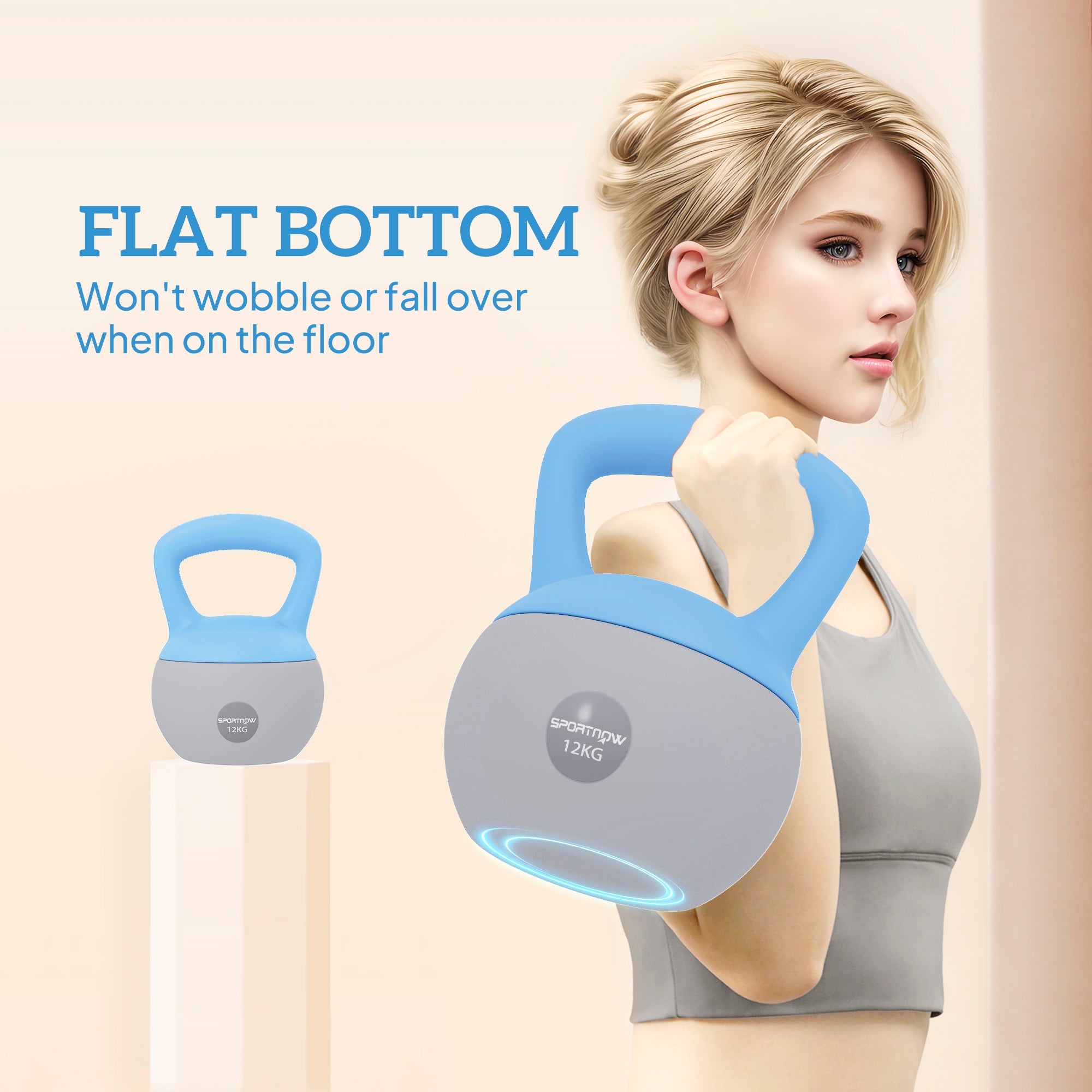 SPORTNOW 12KG Soft Kettlebell, Kettlebell with Non-Slip Handle for Home Gym, Weight Lifting, Strength Training, Light Blue/Grey
