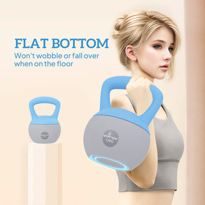 SPORTNOW 12KG Soft Kettlebell, Kettlebell with Non-Slip Handle for Home Gym, Weight Lifting, Strength Training, Light Blue/Grey