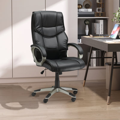 HOMCOM Home Office Chair High Back Computer Desk Chair with Faux Leather Adjustable Height Rocking Function Black 