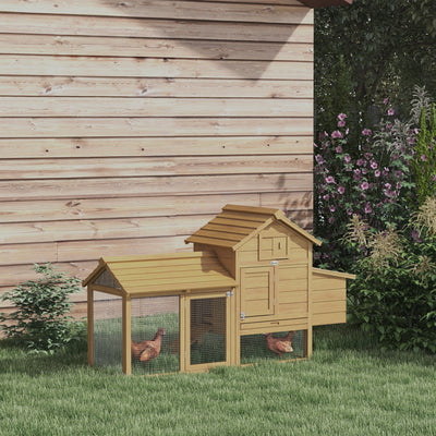 PawHut Small Chicken Coop with Run Hen House Poultry Coops Cages Nesting Box Wood 150.5 x 54 x 87cm 