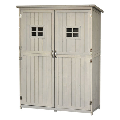 Outsunny Wooden Garden Shed with Two Windows, Tool Storage Cabinet, Outdoor Double Door Organizer 127.5L x 50W x 164H cm, Grey 