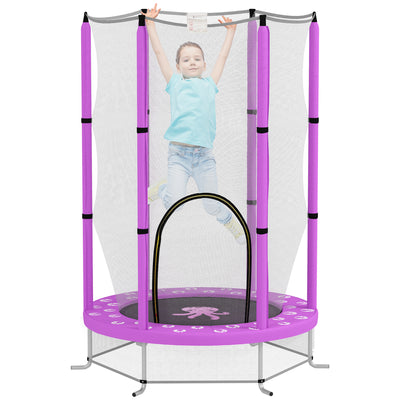 AIYAPLAY 4.6ft Toddler Trampoline w/ Safety Enclosure Net, for Indoor Outdoor Use, Ages 3-6 Years, Purple 