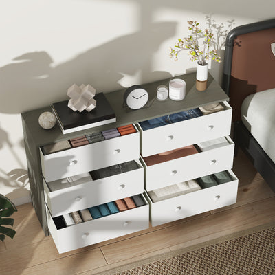HOMCOM Chest of Drawers, Dresser with 6 Fabric Drawers - White and Grey 