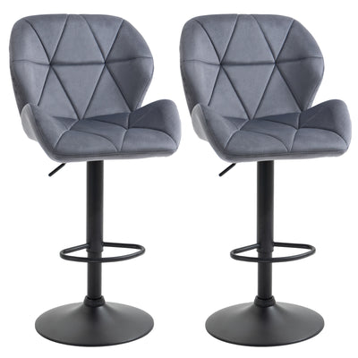 HOMCOM Adjustable Bar Stools Set of 2, Armless Upholstered Swivel Counter Chairs, Barstools with Back, Footrest, Dark Grey 