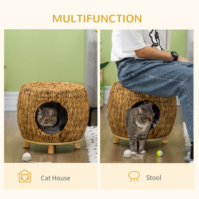 PawHut Wicker Cat Bed Cat House Stool with Washable Cushion, 44 x 43 x 41cm 