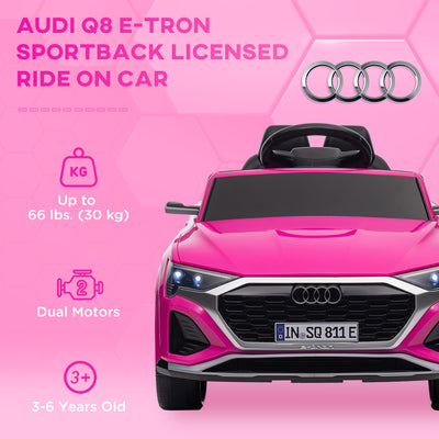 AIYAPLAY Audi Q8 e-tron Sportback Licensed 12V Ride on Car w/ Remote, 4 Spring Suspension Wheels, Headlights, Music, Horn - Pink 