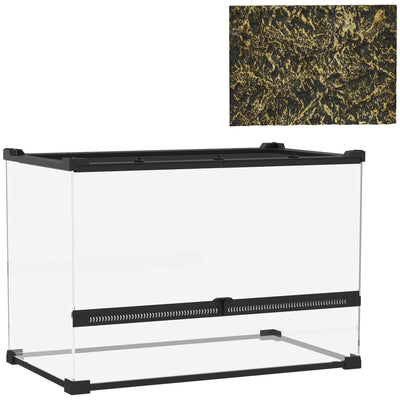 PawHut Reptile Glass Terrarium with Stone Background, Front Ventilation, Escape-Proof Knob Lock, 50 x 30 x 35 cm, Black 