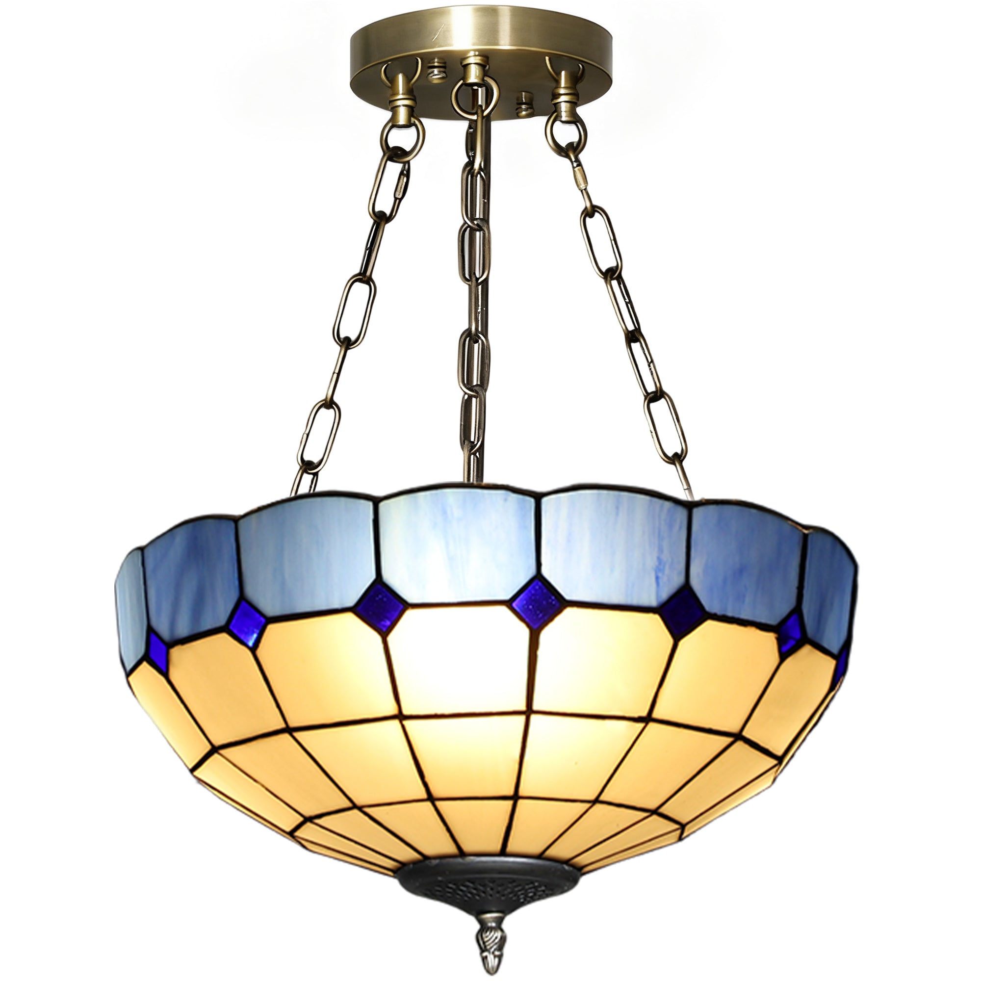 HOMCOM Tiffany Style Ceiling Light, Vintage Chandelier with 3 E27 Sockets, Semi Flush Mount for Living Room, Bulbs Not Included 