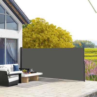 Outsunny Retractable Side Awning, Outdoor Privacy Screen for Garden, Hot Tub, Balcony, Terrace, Pool, 400 x 180cm, Dark Grey 