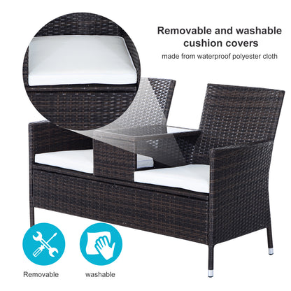 Outsunny 2-Seater Rattan Chair Furniture Set W/ Middle Tea Table-Brown 