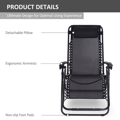 Outsunny Zero Gravity Chair Metal Frame Texteline Armchair Outdoor Folding and Reclining Sun Lounger with Head Pillow for Patio Decking Gardens Camping, Black 