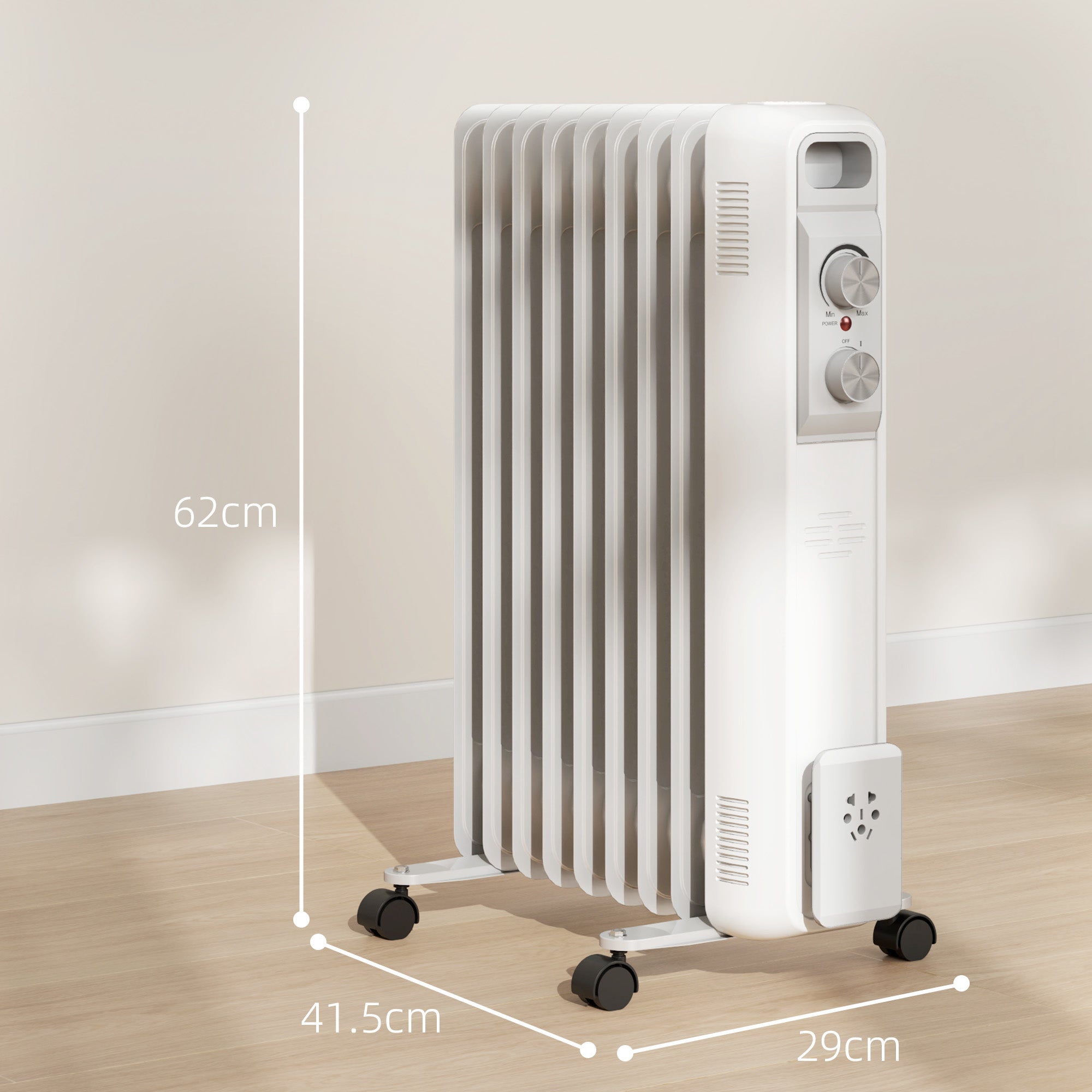 HOMCOM 2kW Nine Fin Oil-Filled Radiator - White 