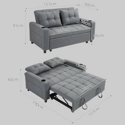HOMCOM Two-Seater Pull-Out Sofa Bed - Charcoal Grey 